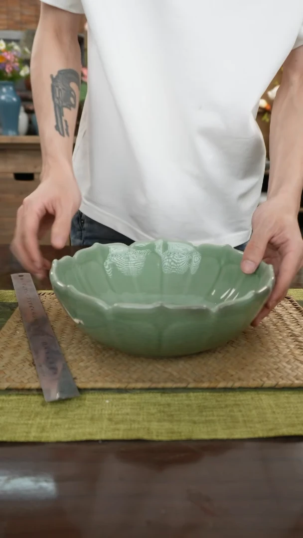 陶瓷一件包邮梅子青福禄双莲大号20cm