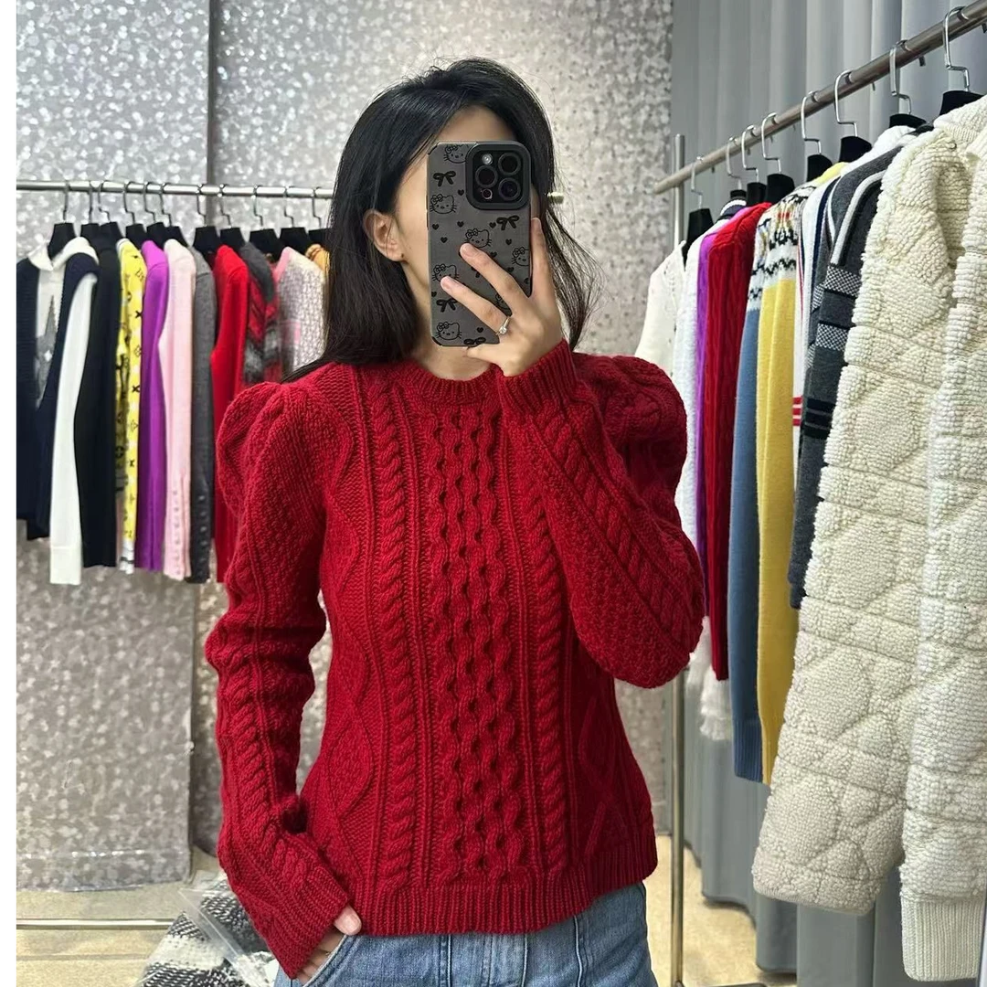 迪迪25早春新款泡泡袖羊毛套头