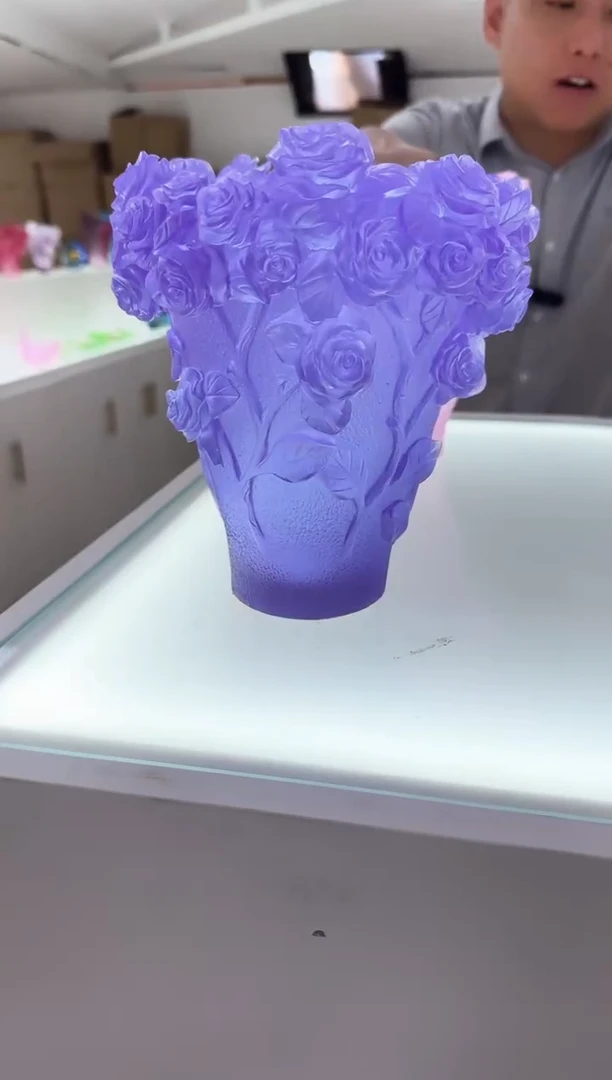 手工艺品琉璃紫色花瓶20厘米