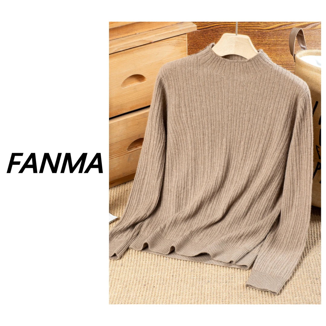 #纯山羊绒衫# 创意坑条设计羊绒衫 半高领女士针织衫 FM-JYS800