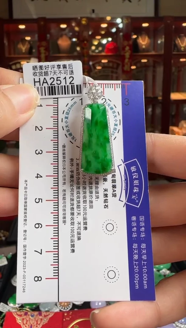 【闪购商品】翡翠颈饰18K金镶嵌HA2512冰辣绿无事牌