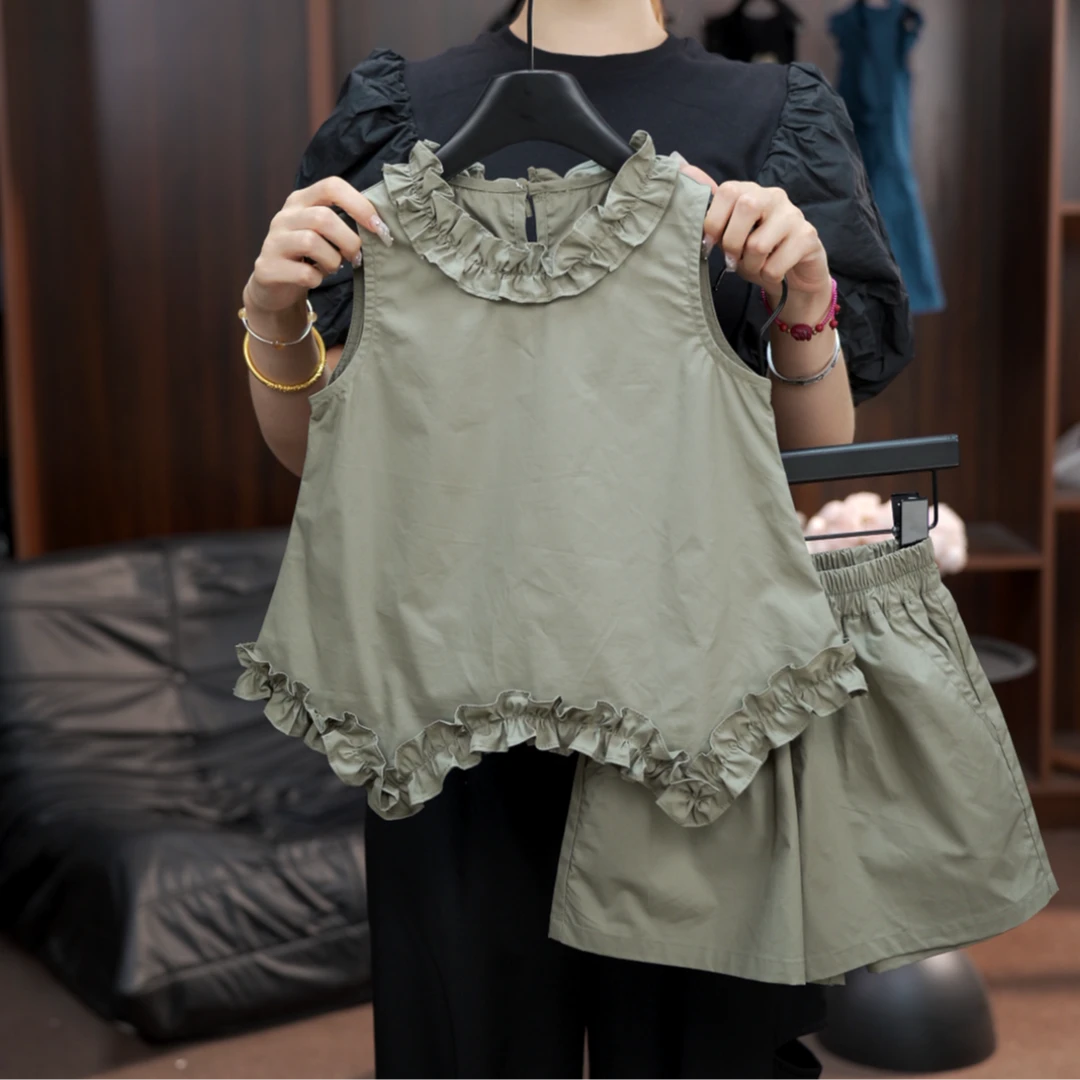 【有木】夏季新品女童套装款套头夏季休闲设计感方领森系短款25106