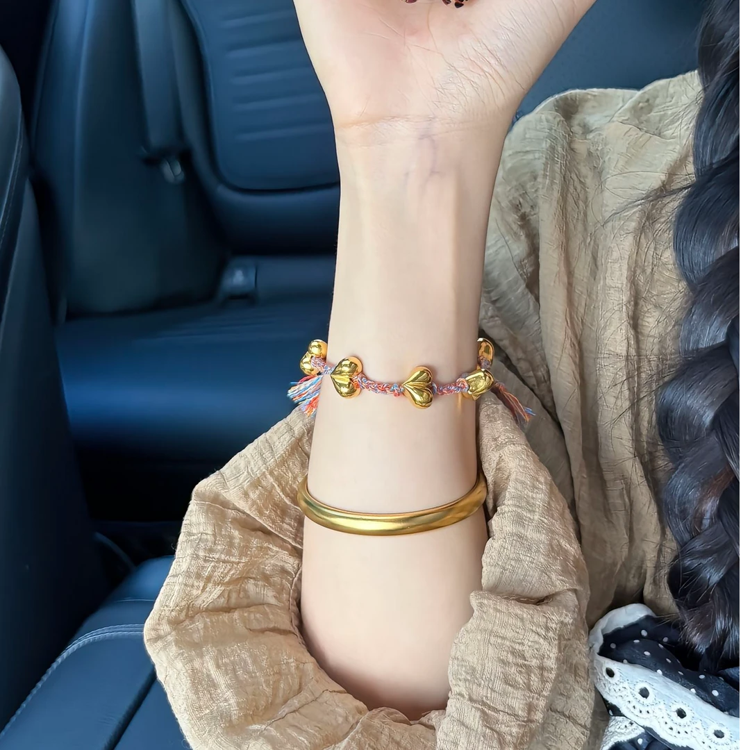 海上罗孚黄金屁桃编织手绳女999足金算盘珠红绳手链生日礼物