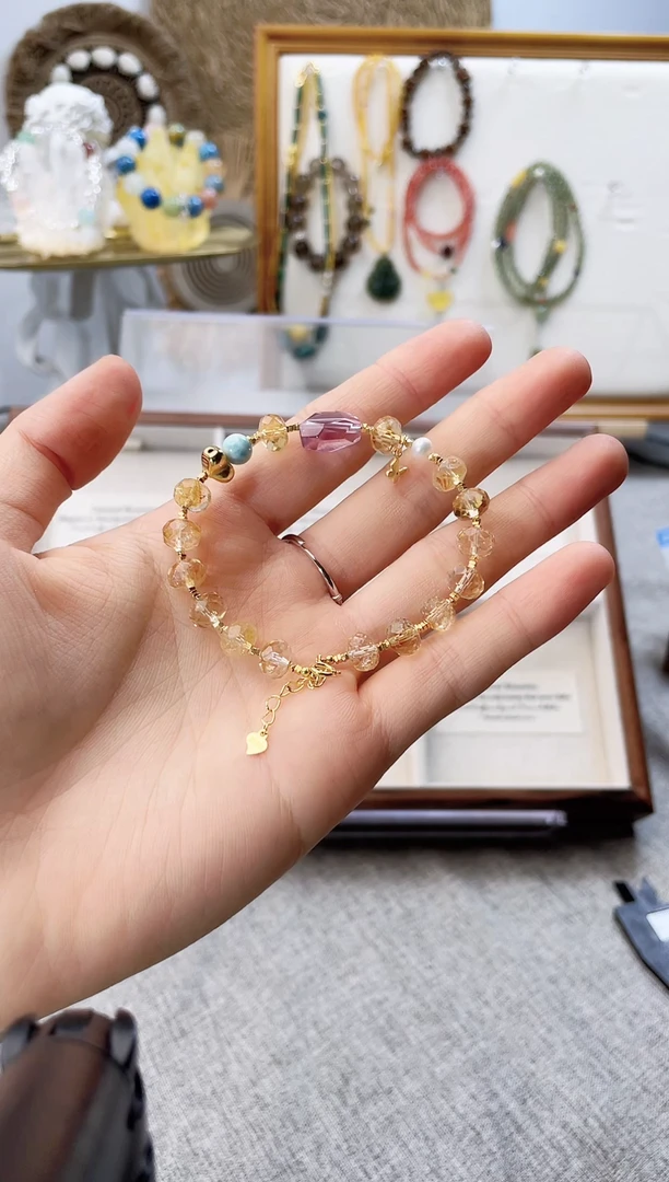 水晶手串合金跳*糖黄塔晶切面