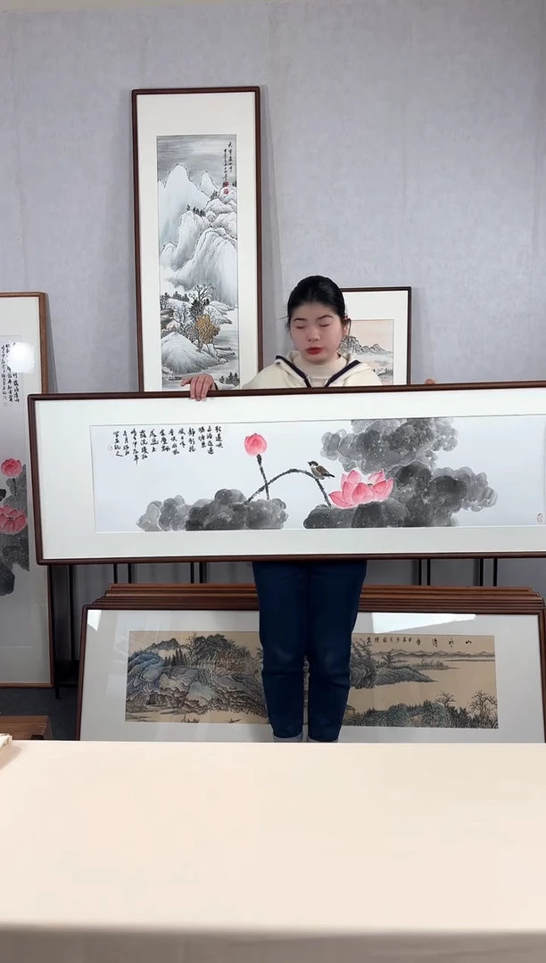 【闪购商品】国画手绘*荷花*52*172cm实木框