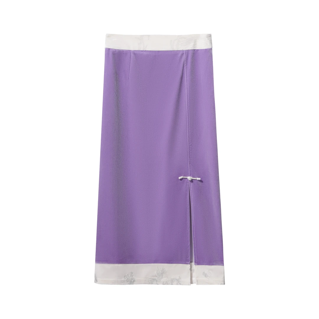 【歌蒂尔】2025春款欧若风女士典雅紫绣花半长裙 EG510255Y