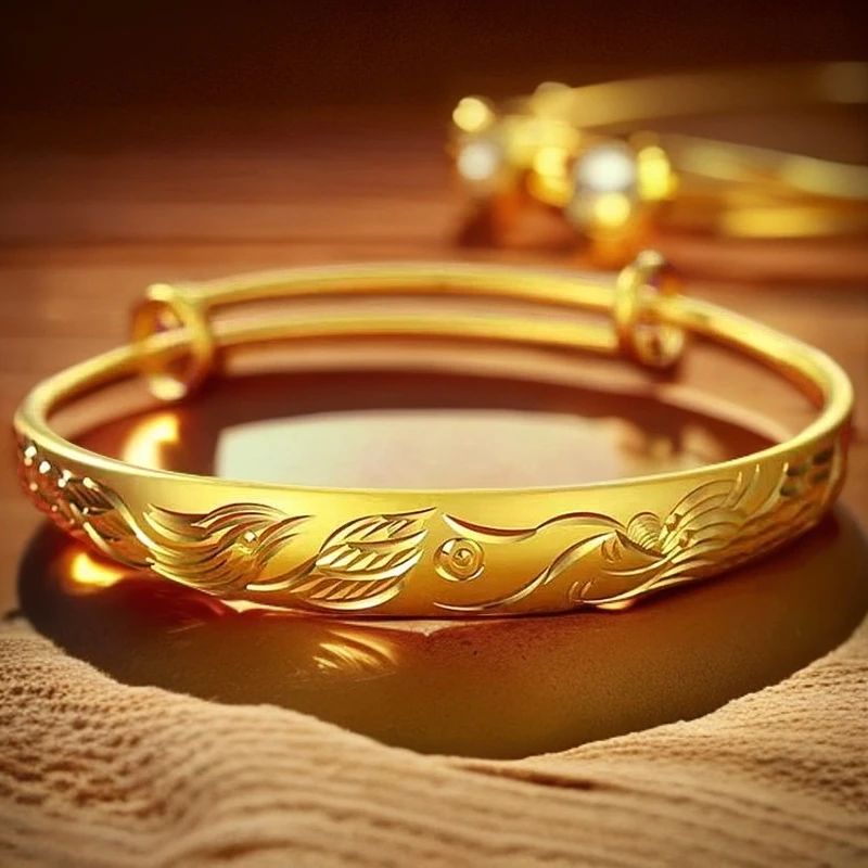 铜合金手镯 素款古法磨砂龙凤呈祥手镯经典可调节送礼佳品时尚