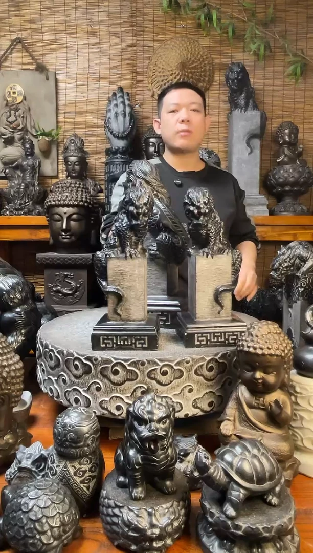 石材33吸水兽立柱一对天然青石雕刻