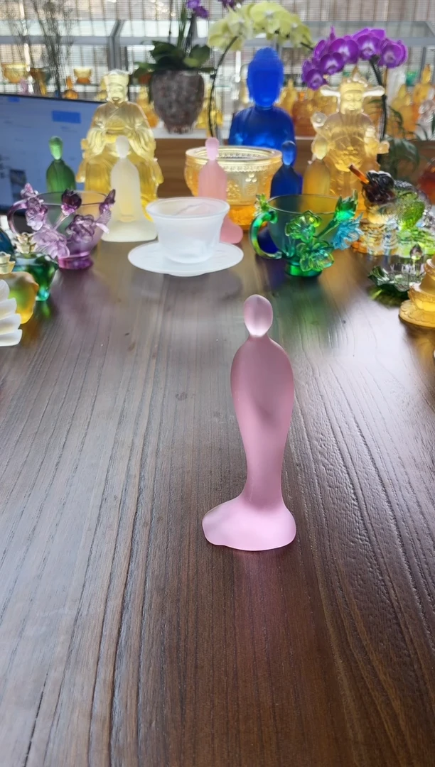 手工艺品琉璃粉色无相佛12公分茶宠摆件