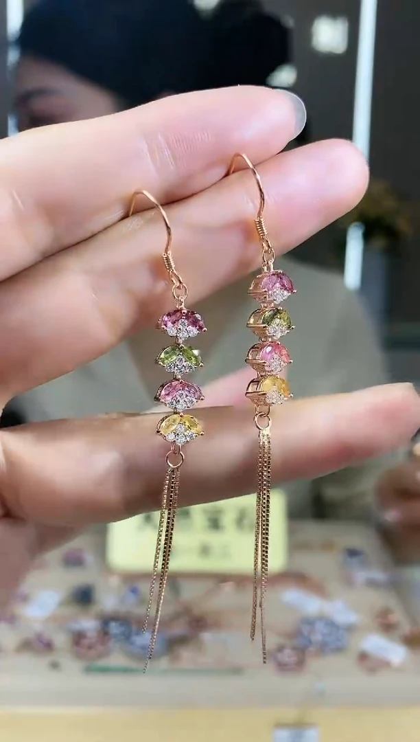 【闪购商品】碧玺耳饰银S925镶嵌耳饰