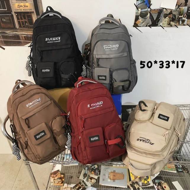 ins风港风透气韩版书包纯色大学生原宿风双肩G-2052