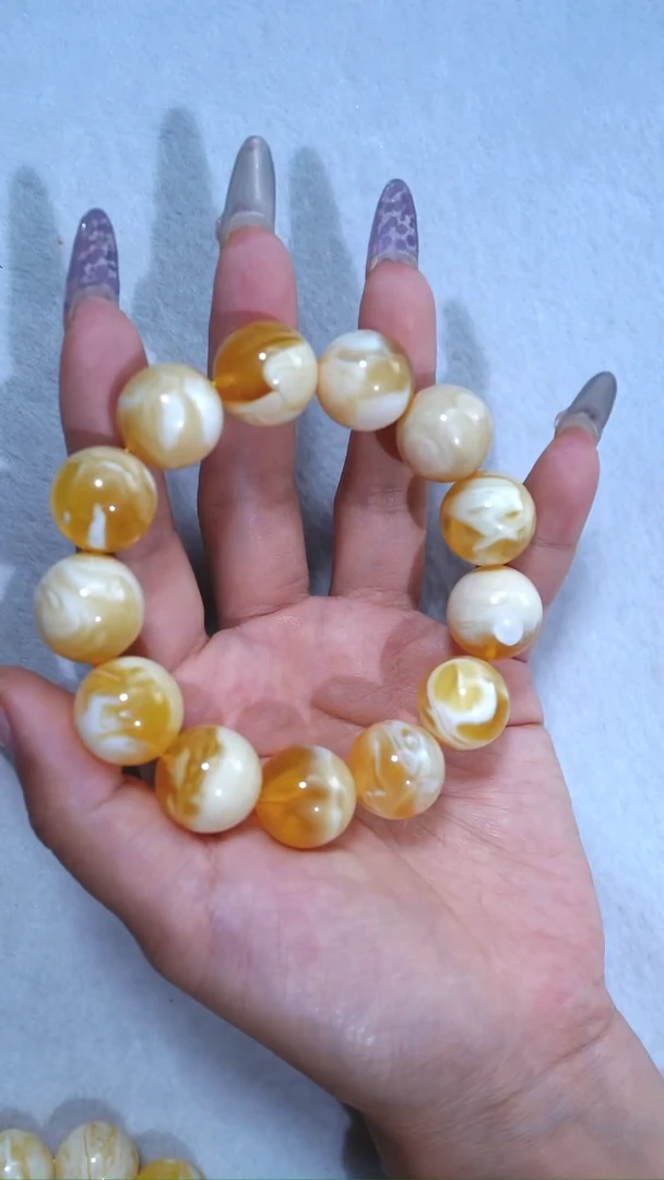 未镶嵌蜜蜡手链典藏级17.2mm金瓷白溶洞妖花