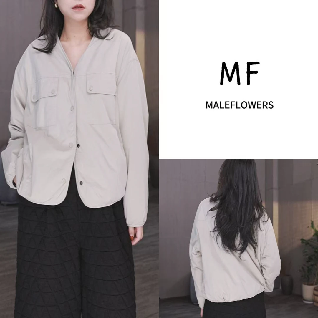 东倪MF 两面穿日系棉服外套V领夹克开衫百搭极简休闲 85D265-1