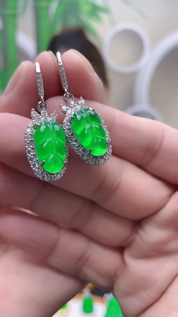 银S925镶嵌翡翠耳饰A101