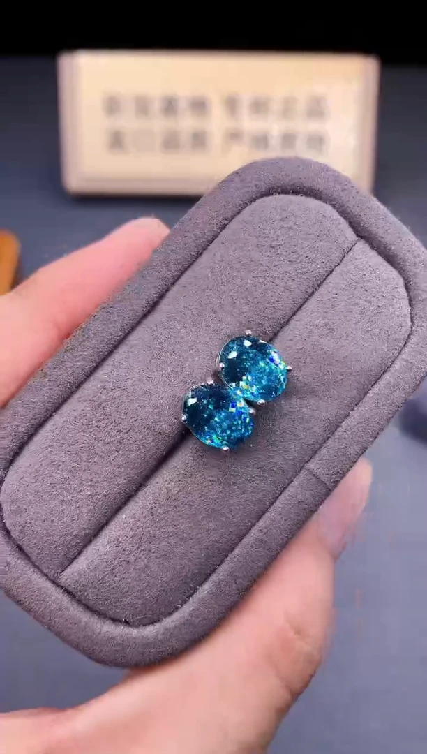 银S925镶嵌耳饰帕拉依巴碧玺2222