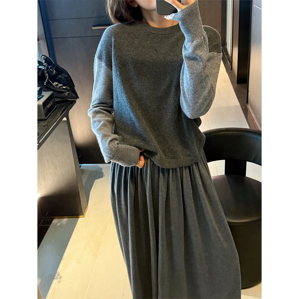 【唐悠悠mgdm】220g羊绒打底羊毛衫短款拼色圆领针织衫女秋冬毛衣