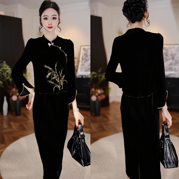 【金穗墨韵】省心穿搭2025雅丹连衣裙款秋季收腰显瘦气质轻奢礼服裙