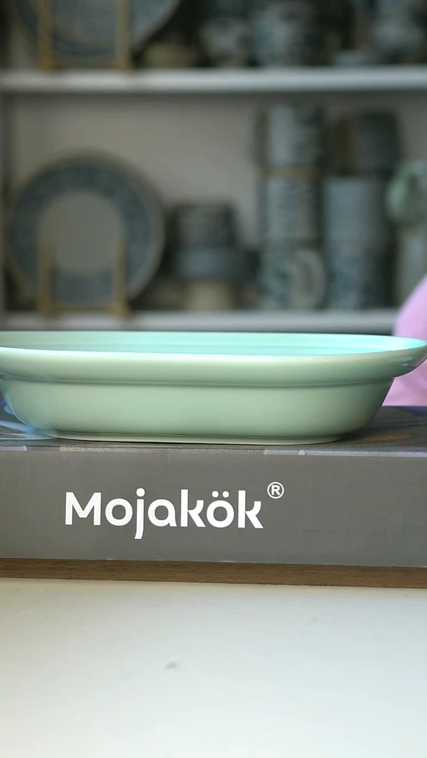 陶瓷微瑕出法国Mojakok薄荷绿椭圆盘25cm@7-10@
