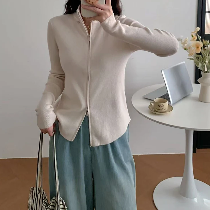 宝丫轻奢  女式时髦休闲立领拉链针织开衫K1175