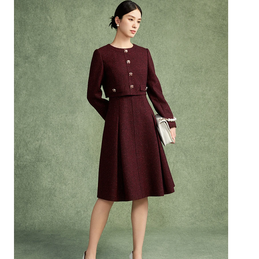 2024年新款秋冬安克拉红小香风假两件连衣裙/MJFD03WOP312R31