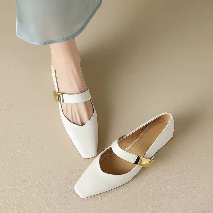 跟高2.5cm/569/2025年夏季法式复古真皮软皮浅口粗跟单鞋女