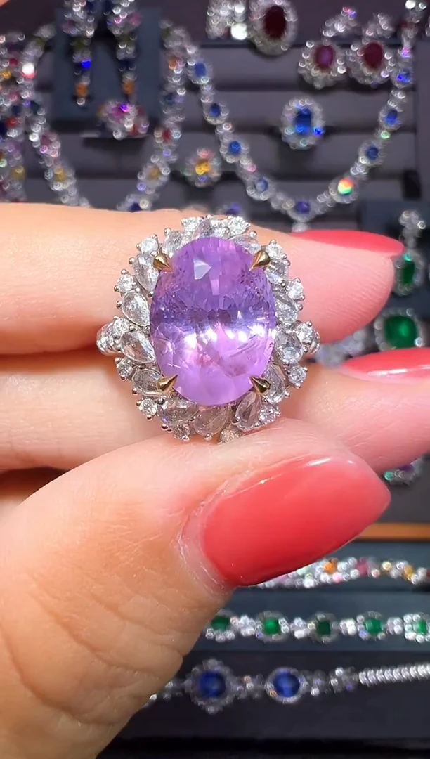 5.13ct彩色蓝宝石18K金镶嵌AIGS无烧