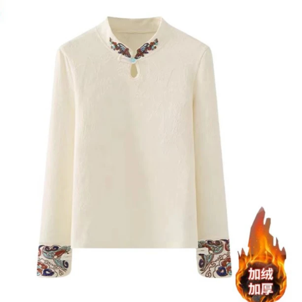 (水滴领口)新中式国风复古刺绣打底衫