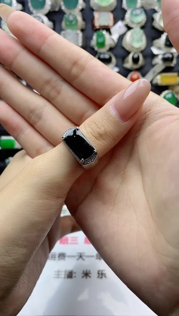 【闪购商品】翡翠戒指银S925镶嵌天然翡翠开口男戒