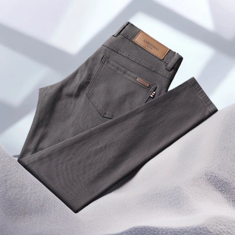 宾斯洛特深灰色牛仔裤男休闲百搭秋冬厚款微弹修身简约商务裤子潮