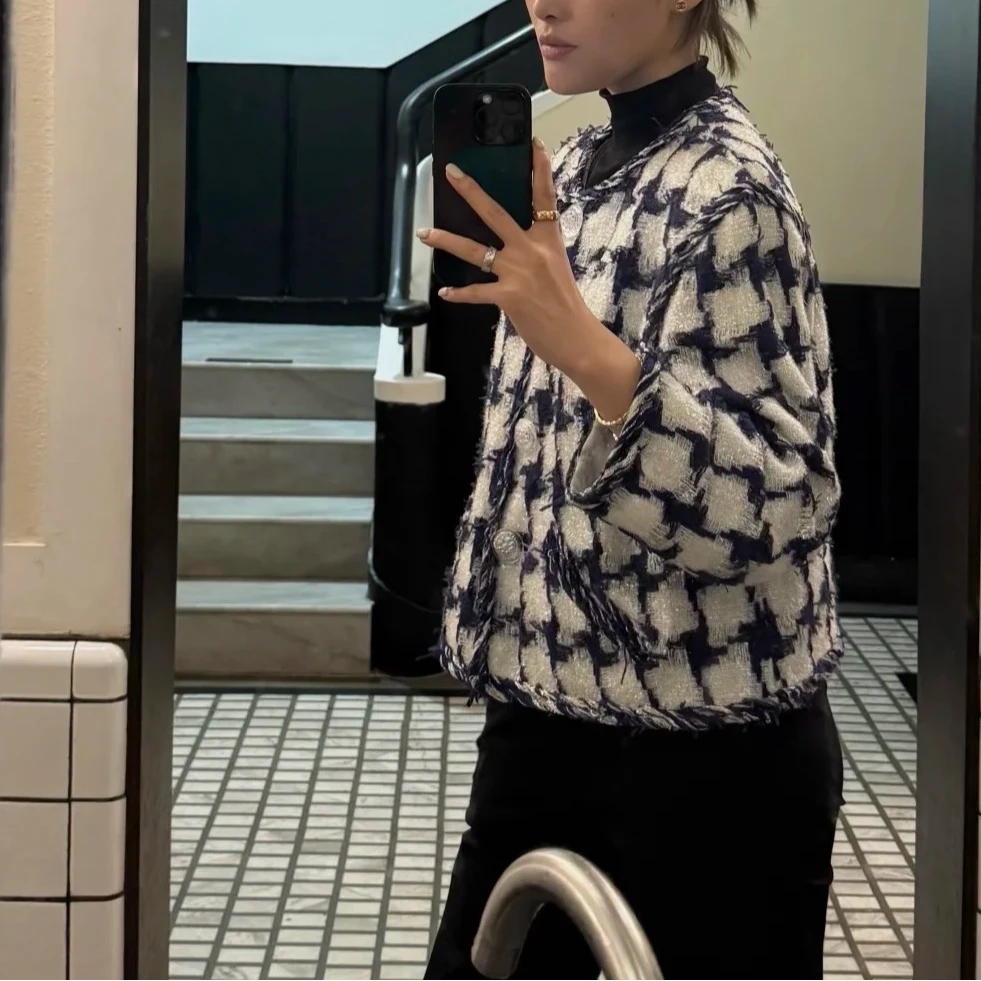 99新 Chanel/香奈儿 18S 瀑布系列千鸟格细闪粗花呢外套34码 36码