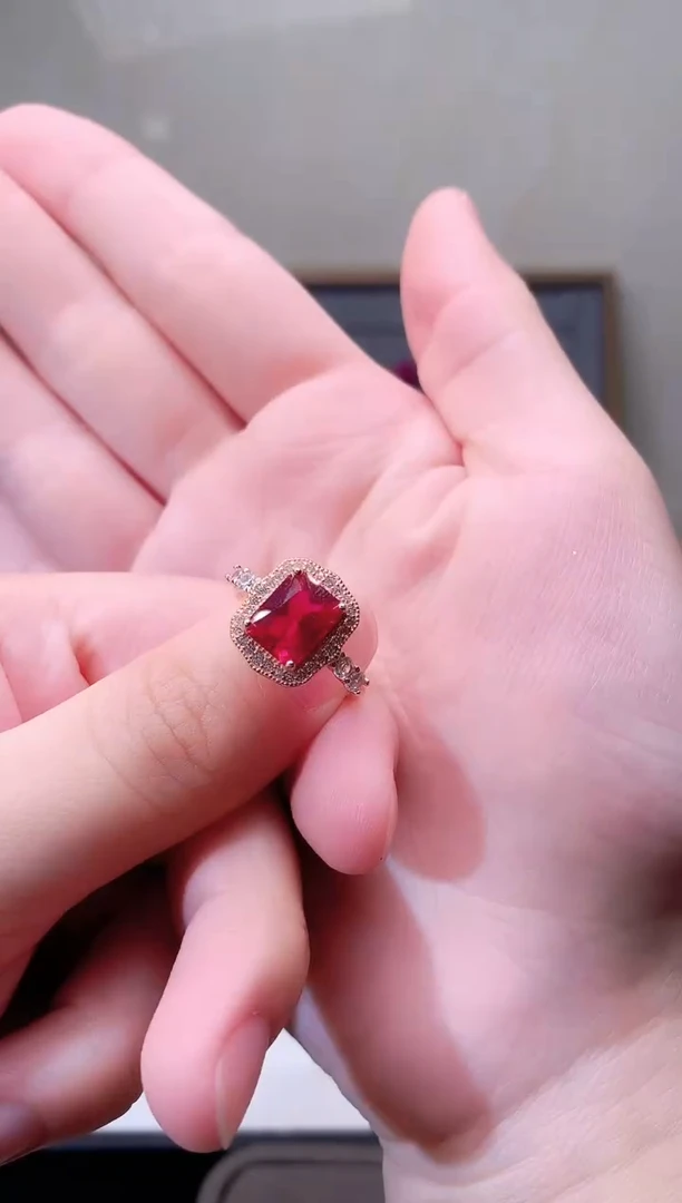 红宝石戒指银S925镶嵌582