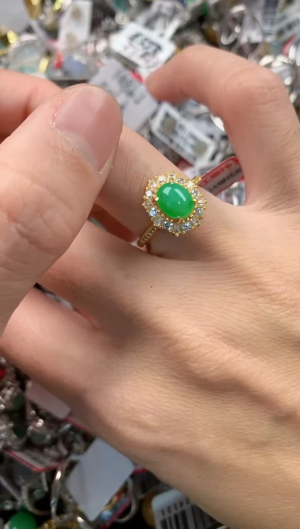 银S925镶嵌戒指翡翠4444        5