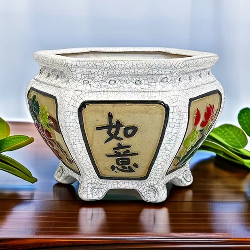 新品手工陶泥贴花盆陶瓷花盆彩色高端中国风陶瓷盆景盆特价促销