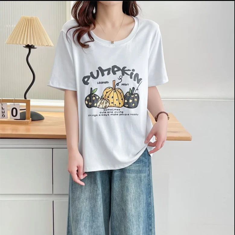 【四个南瓜】高档短袖t恤女士2025夏季新款韩版宽松显瘦休闲百搭T恤