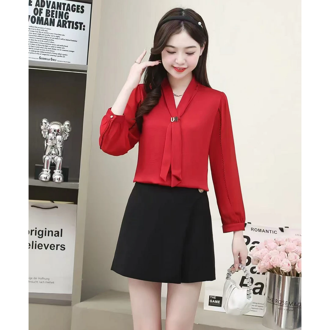 春秋季新款长袖系带款小香风休闲时尚洋气女士上衣615#