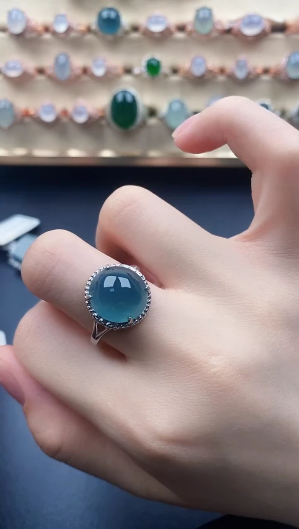 翡翠戒指银S925镶嵌天然a货翡翠