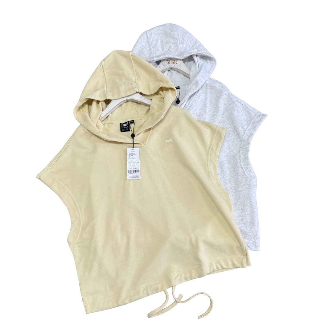 女士休闲时尚百搭夏季薄款韩版纯色无袖连帽卫衣【91214】