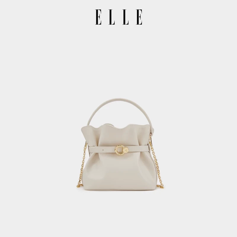 ELLE25新款包包褶皱束带手提斜挎包时尚通勤高级百搭腋下包25071