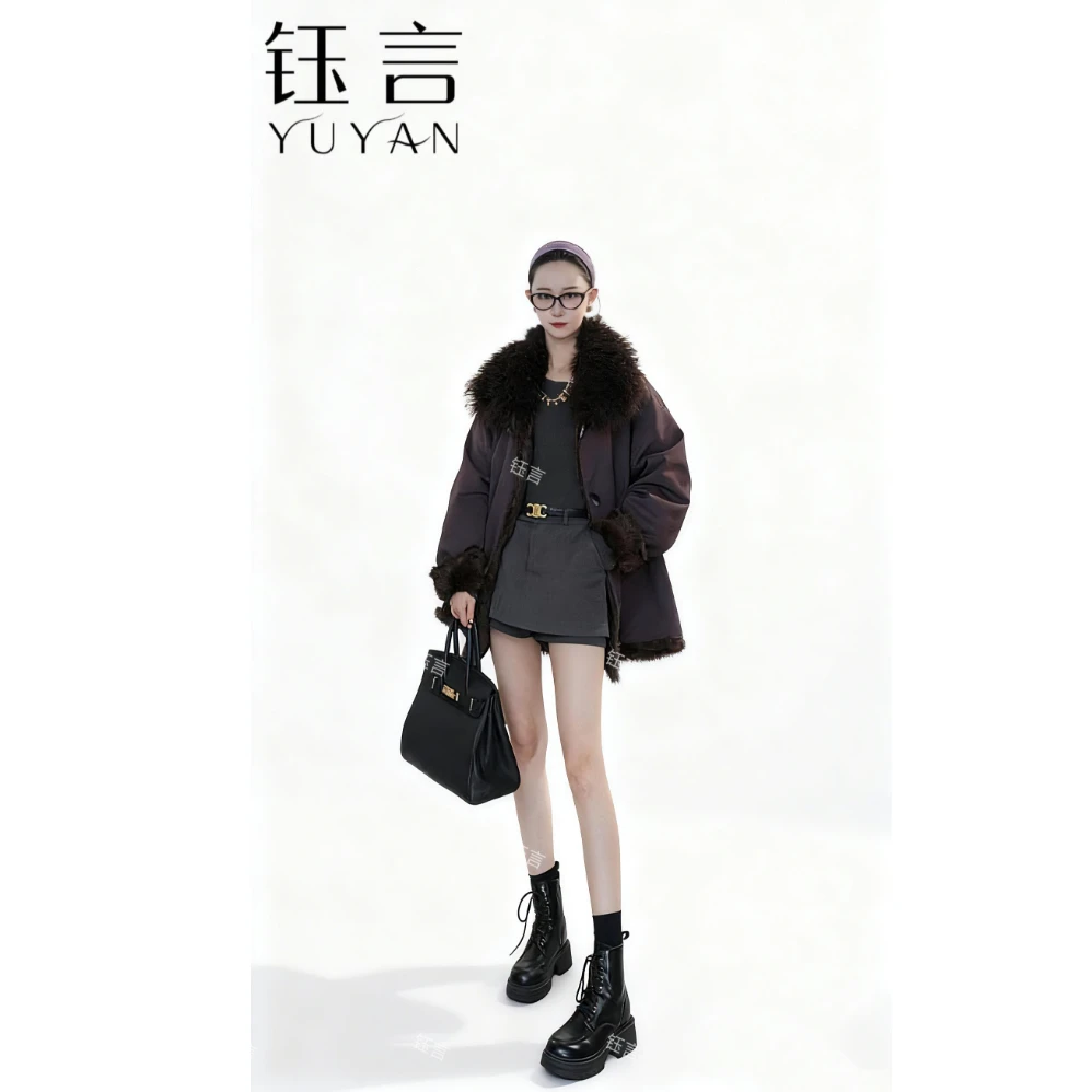 【钰言专属冬之恋】舒适保暖。时尚大气女士中长款皮草两穿外套