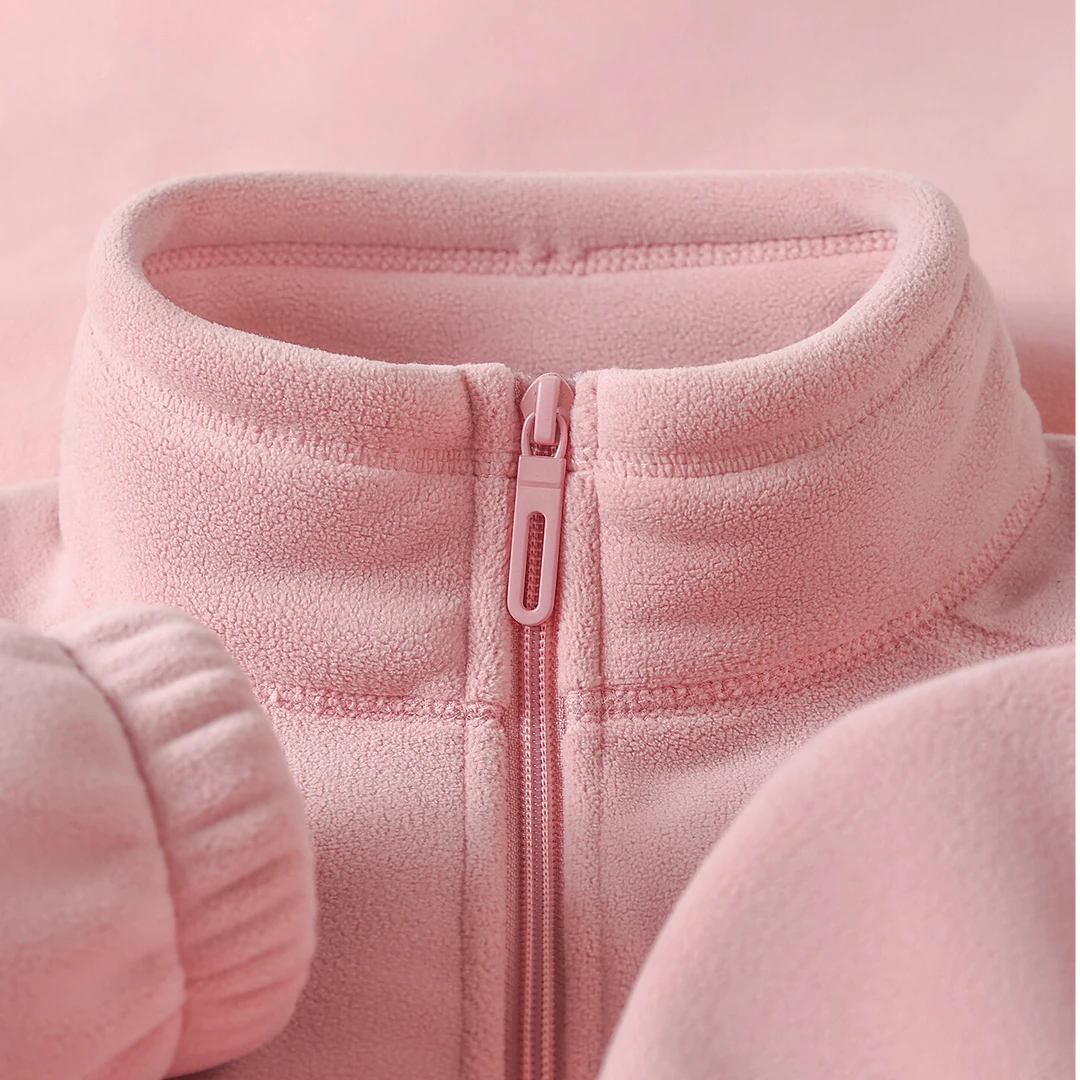 不怕静电！樱花粉奥粒绒立领开衫卫衣冬女百搭加绒保暖休闲厚外套