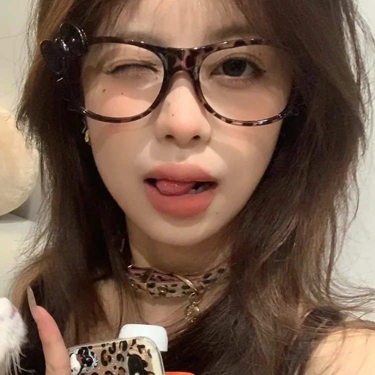 古早千禧复古豹纹kt猫眼镜框女款大框近视眼睛框Y2K时尚素颜神器