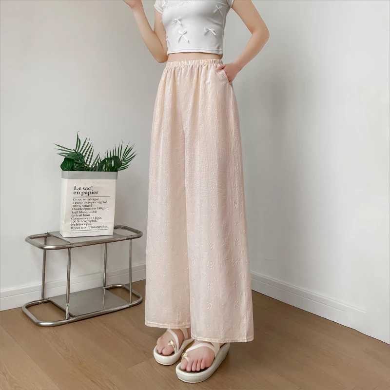 【韩国订单】外贸高品质压花百搭显瘦超透气云朵九分阔腿裤jinj x2