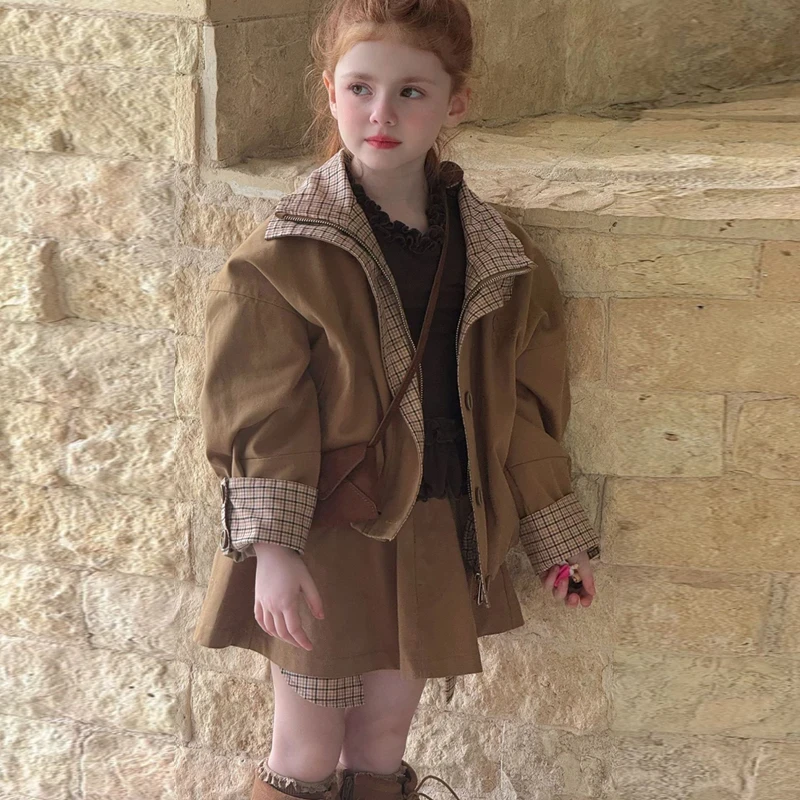 女童设计感工装外套套装秋冬2025新款爆款韩版女女童过年衣服