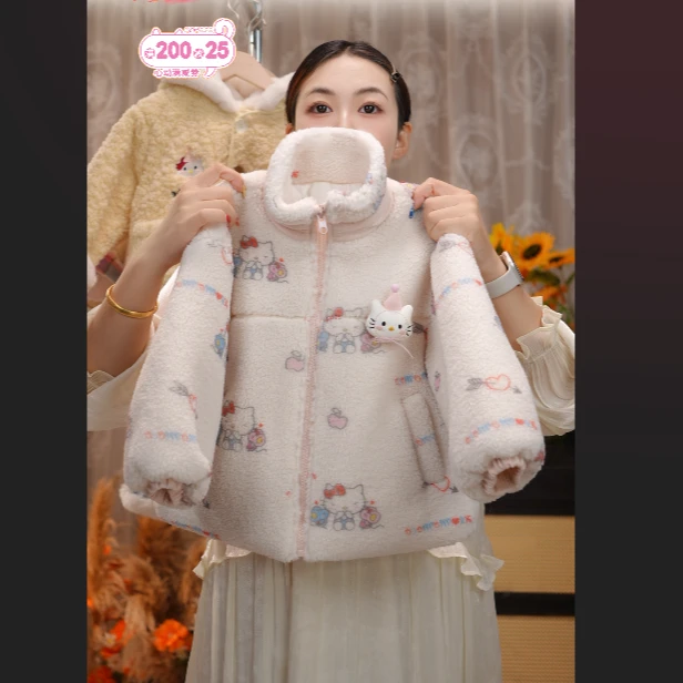 MOMOCO冬季25新款女童可爱满印小猫咪软萌毛毛外套
