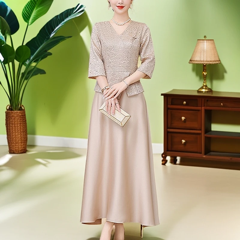 新中式国风喜婆婆婚宴装长袖连衣裙女春秋新款洋气贵夫人妈妈裙子