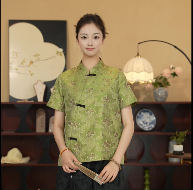 禧遇--2522 【梨花香】新中式复古小立领夏季衬衫