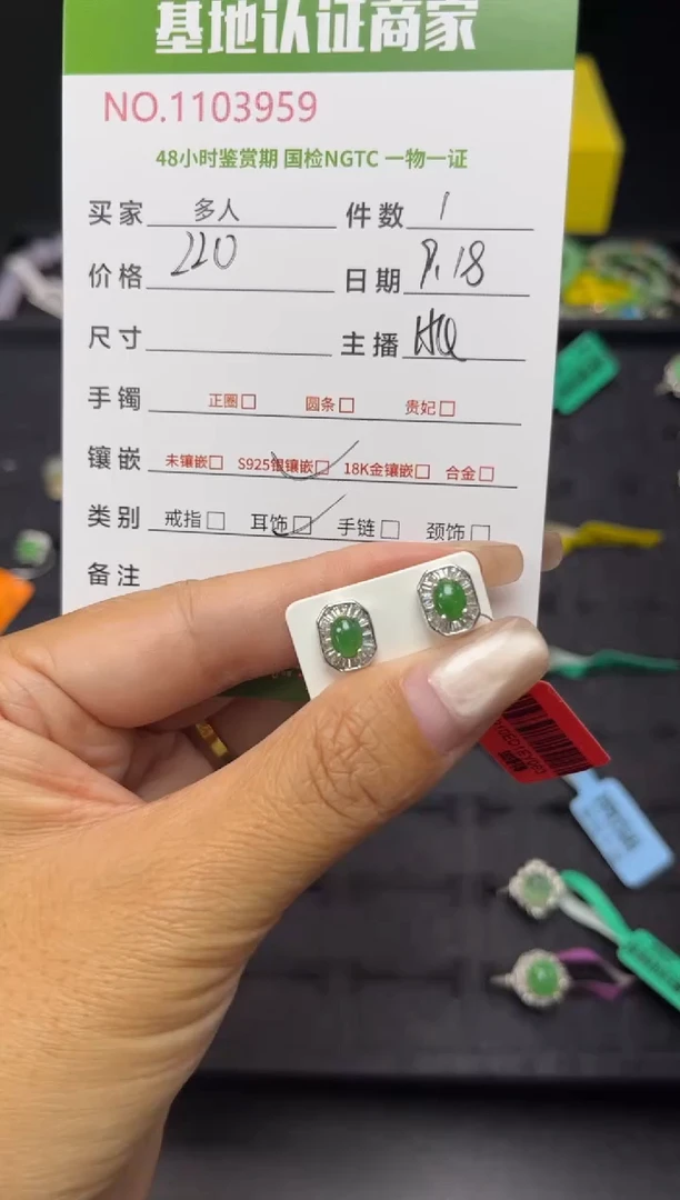 银S925镶嵌翡翠耳饰多人