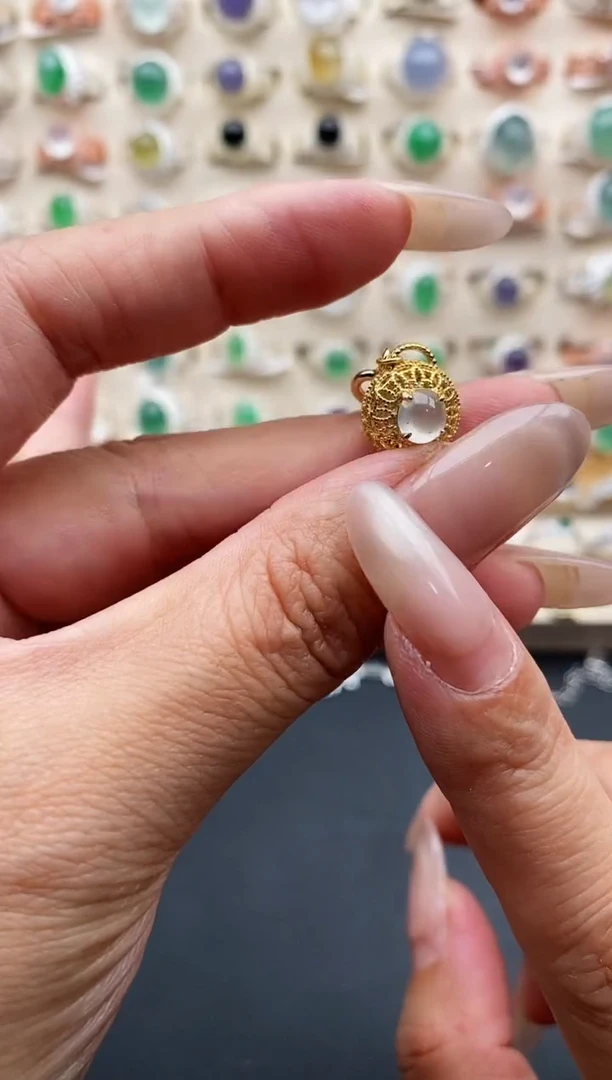 银S925镶嵌戒指翡翠缅甸天然A货翡翠11  3-5