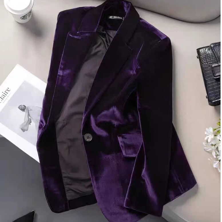 纽扣西装一粒扣中长款宽松型上衣简约短款黑色秋冬灯芯绒外套