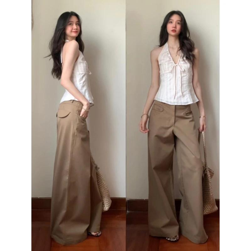 MARIE.COCO纯欲风外穿v领短款上衣女夏季宽松休闲拖地阔腿裤套装